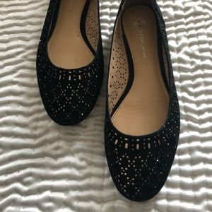 Antonio Melani Black Suede Decorative Ballet Flats